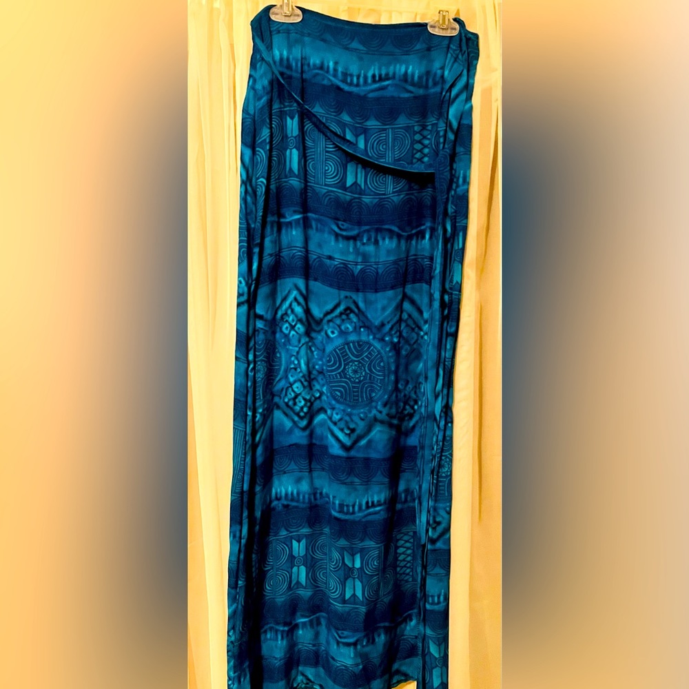 Blue and turquoise wraparound tie skirt. Perfect for vacation!